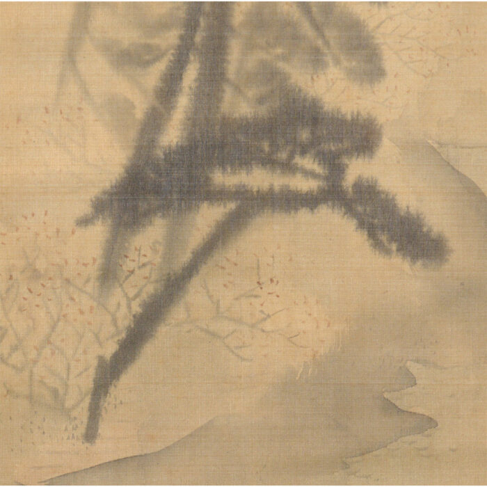 円山応挙（圓山應挙） 三幅対「 （左）雨中嵐山図 （中）三条橋月夜図 （右）臘梅交枝図」11