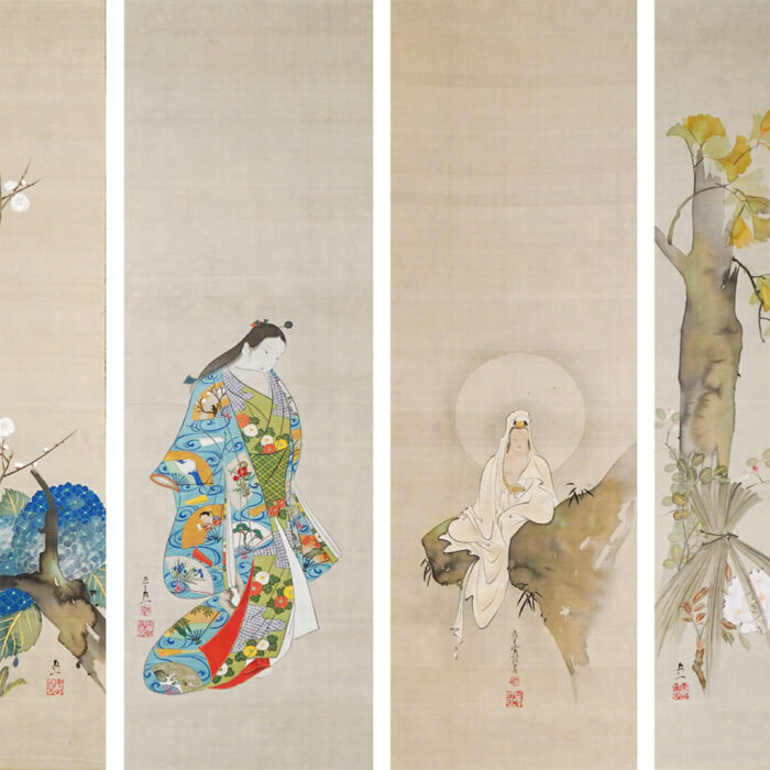 野崎真一「白衣観音白拍子亀菊・春夏秋冬草花図」0